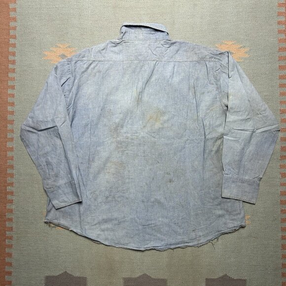 Vintage 1960s chambray work shirt Washington Dee Cee worn stained distressed XL - Picture 2 of 16